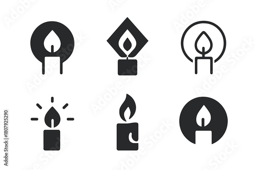 Candlelight Logo Variations. Home activities. Icon set. Set Logo of home activities: candlelight. harmonious logo variations of the same emblematic concept,