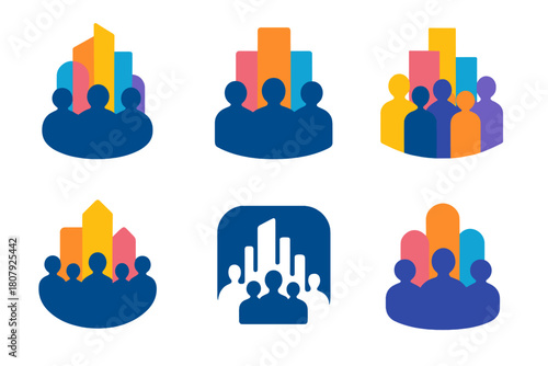 Vibrant City Logos. Vibrant city life. Icon set. Set Logo of vibrant city life: glowing neon signs and dynamic light trails. harmonious logo variations of the