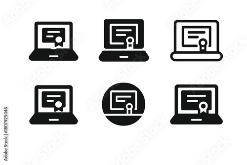 E-Learning Logo Set. E-learning and online courses. Icon set. Set Logo of e-learning and online courses: digital library symbol. harmonious logo variations of