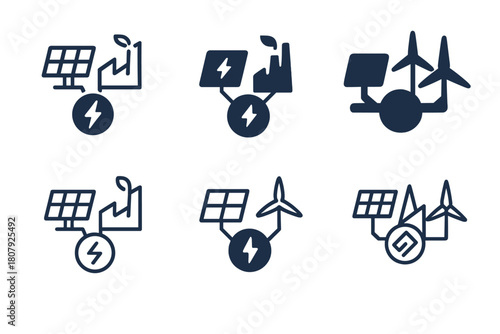 Microgrid Logo Variations. Microgrid systems. Icon set. Set Logo of Microgrid systems: Microgrid schematic diagram. harmonious logo variations of the same