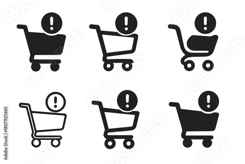 Shopping Cart Icon Set. shopping cart abandonment. Icon set. Set Logo of shopping cart abandonment: cart with leaving arrow. harmonious logo variations of the
