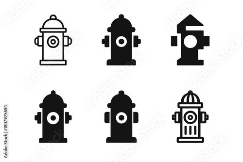 Fire Hydrant Logos. Urban streets. Icon set. Set Logo of Urban streets: Fire hydrant. harmonious logo variations of the same emblematic concept, each with