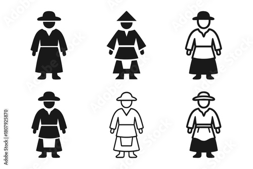 Medieval Costume Logos. medieval costumes. Icon set. Set Logo of medieval costumes: royal banquet dress. harmonious logo variations of the same emblematic