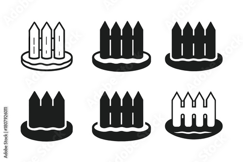 Palisade Icon Variations. Palisade. Icon set. Set Logo of Palisade: Moat. harmonious logo variations of the same emblematic concept (Iconic shape, Stylized