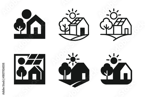 Self-Sufficiency Logos. Self-sufficiency. Icon set. Set Logo of self-sufficiency: water well. harmonious logo variations of the same emblematic concept, each