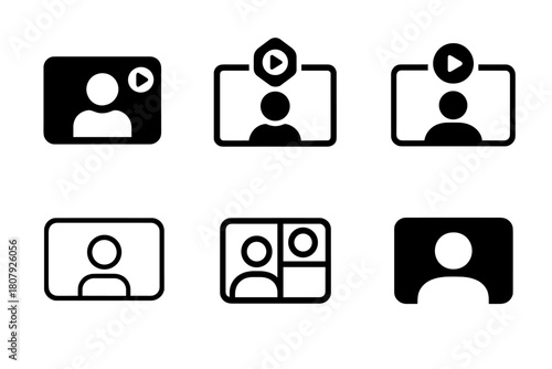 Virtual Event Icons. Virtual events. Icon set. Set Logo of virtual events: online audience icons. harmonious logo variations of the same emblematic concept,