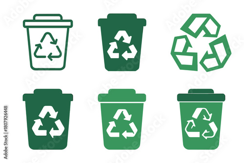 Waste Management Icons. waste management. Icon set. Set Logo of waste management: green energy from waste. harmonious logo variations of the same emblematic