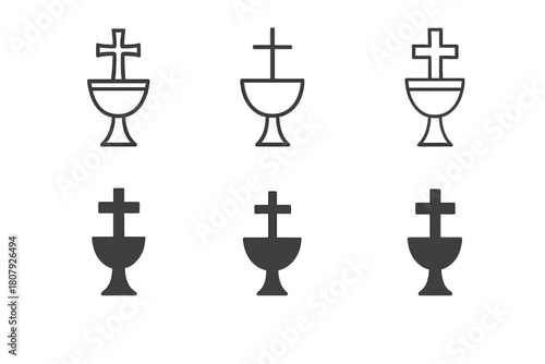 Holy Communion Logos. Holy communion. Icon set. Set Logo of holy communion: sacred altar with chalice. harmonious logo variations of the same emblematic