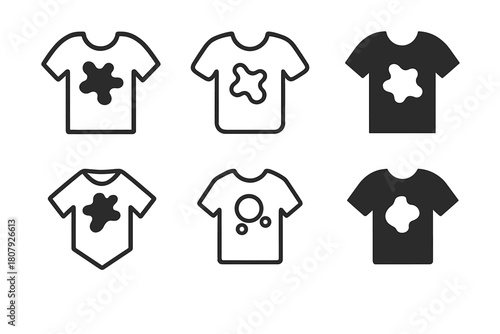 Stain Removal Icons. Stained Shirt. Icon set. Set Logo of Stained Shirt: Laundry stain removal icon. harmonious logo variations of the same emblematic concept,