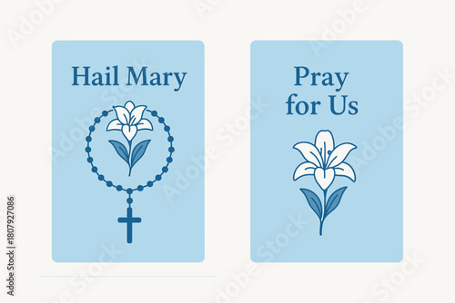Hail Mary Banners. Hail Mary Prayer. Two vertical A6 banners with safe margins, centered composition, no elements touching edges, flat vector design, white and