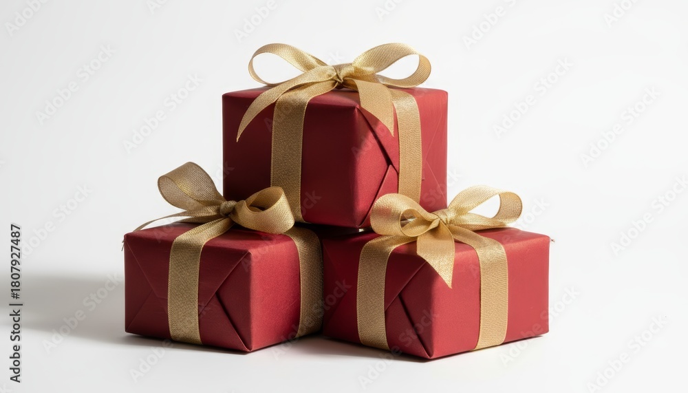 Obraz premium Christmas gift boxes stacked minimalist studio setting holiday decor