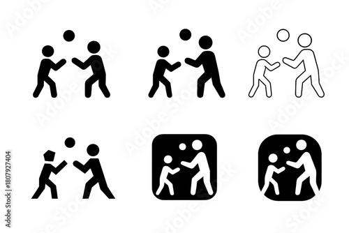 Father-Son Activity Icons. Father and son activity. Icon set. Set Logo of father and son activity: playing catch. harmonious logo variations of the same