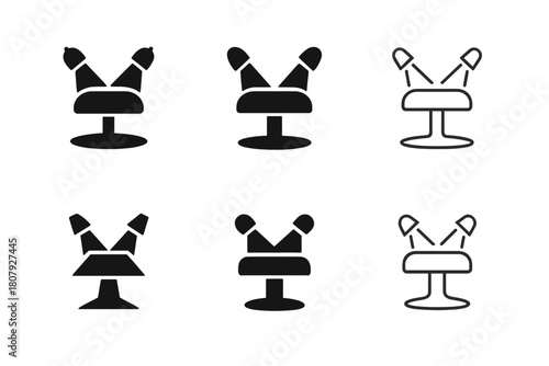 Logo Display Variations. Product table display. Icon set. Set Logo of product table display: exhibition table with spotlight beams and shadows. harmonious logo