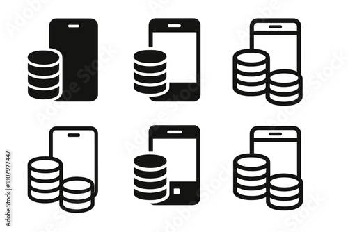 Finance App Icons. Managing finances with an app. Icon set. Set Logo of managing finances with an app: credit card and analytics chart. harmonious logo