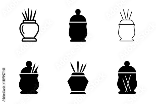 Toothpick Holder Icons. Toothpick Holder. Icon set. Set Logo of Toothpick Holder: plastic travel container. harmonious logo variations of the same emblematic