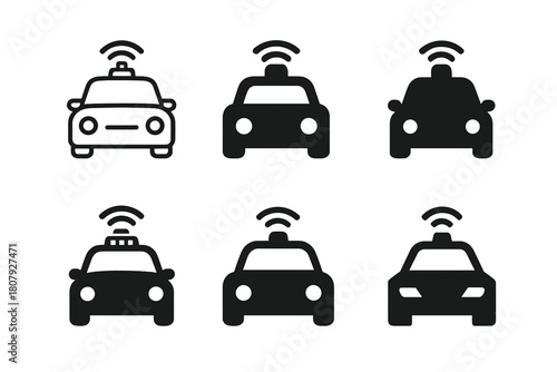 Autonomous Transport Logos. autonomous public transport. Icon set. Set Logo of autonomous public transport: sensor-equipped minibus. harmonious logo variations