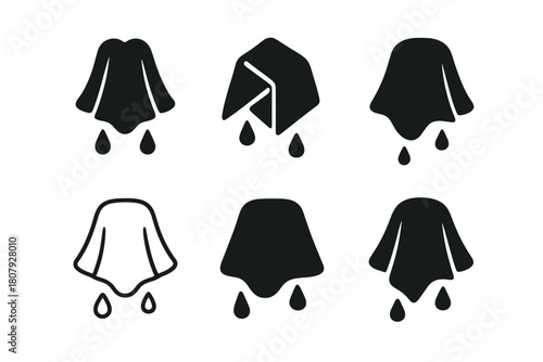 Wet Towel Logos. Wet towel. Icon set. Set Logo of Wet Towel: rolled towel with droplets accent. harmonious logo variations of the same emblematic concept, each