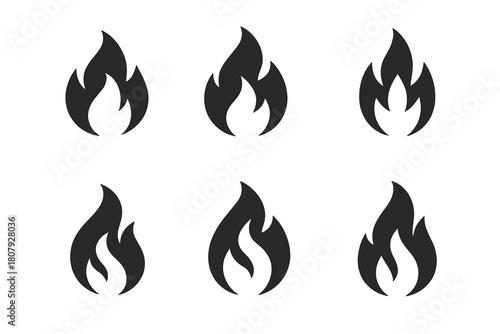 Flame Symbol Icons. Symbolism in art and its meanings. Icon set. Set Logo of Flame: Symbol of passion. Flat solid, Symmetrical form, Stylized detail, Iconic