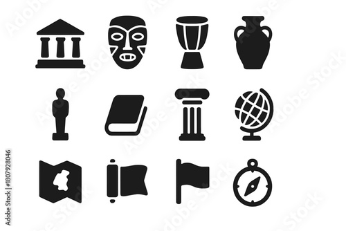 Cultural Heritage Icons. Cultural heritage sites. Solid icon set of Cultural heritage sites: temple, mosque, pagoda, pyramid, castle, palace, monastery,