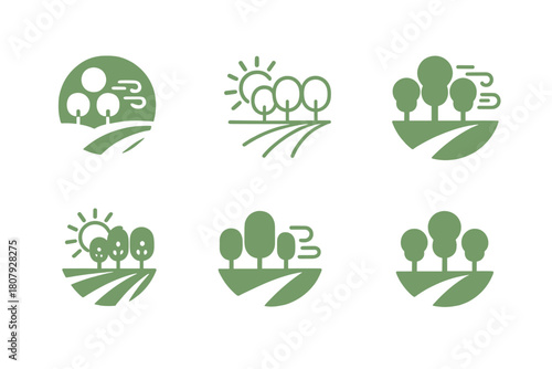 Agriculture Climate Logos. Agriculture and climate change. Icon set. Set Logo of agriculture and climate change: on-farm weather station with anemometer and