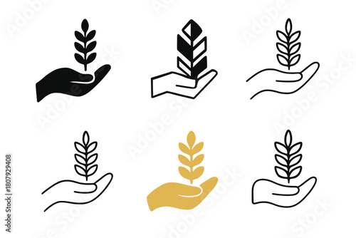 Collective Farm Logos. Collective farm. Icon set. Set Logo of collective farm: wheat sheaf. harmonious logo variations of the same emblematic concept, each