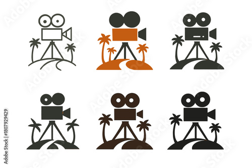 Hollywood Boulevard Icons. Hollywood Boulevard. Icon set. Set Logo of Hollywood Boulevard: street performer silhouette with guitar next to star tile.