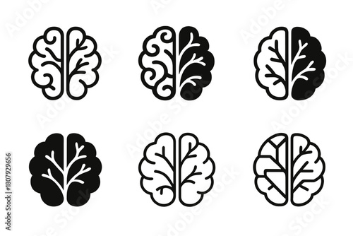 Mind Duality Icons. Duality of mind. Icon set. Set Logo of Duality of mind: Yin-yang human head. harmonious logo variations of the same emblematic concept,