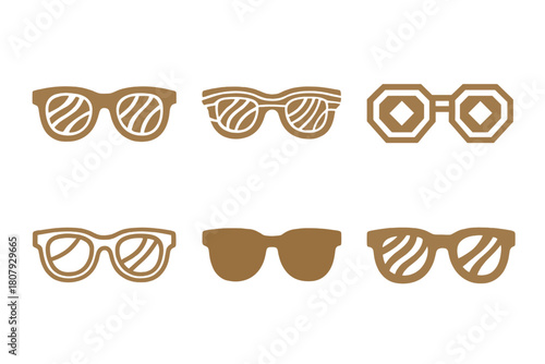 Upcycled Accessories Icons. upcycled fashion accessories. Icon set. Set Logo of upcycled fashion accessories: sunglasses from reclaimed wood. harmonious logo