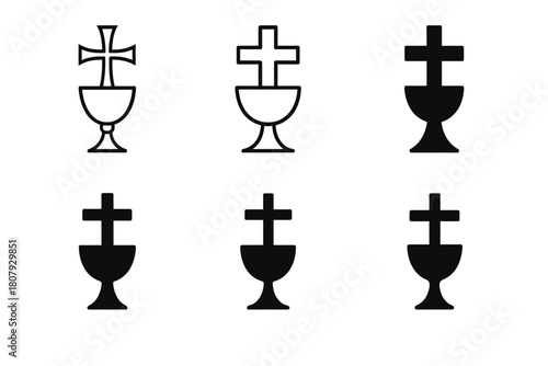 Holy Communion Logos. Holy communion. Icon set. Set Logo of holy communion: sacred altar with chalice. harmonious logo variations of the same emblematic
