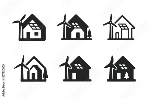 Self-Sufficiency Logos. Self-sufficiency. Icon set. Set Logo of self-sufficiency: water well. harmonious logo variations of the same emblematic concept, each