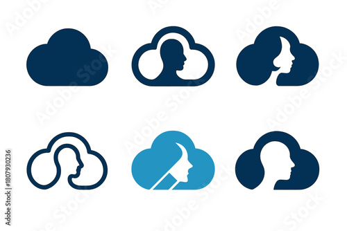Digital Identity Icons. Digital avatars and evolving identity. Icon set. Set Logo of Digital Footprint: Pixels forming a human silhouette. Abstract geometric,