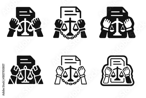 Arrest Scene Logos. Person Arrested on Suspicion of Crime. Icon set. Set Logo of Arrest Scene: police car and flashing lights. harmonious logo variations of