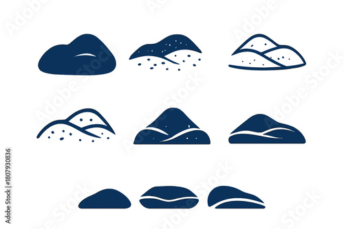 Snowy Landscape Logos. Snow-covered ground. Icon set. Set Logo of snow-covered ground: layered winter hills with textured snow. harmonious logo variations of
