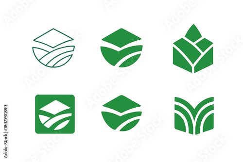 Multi-Cropping Emblem Set. Multi-Cropping Systems. Icon set. Set Logo of Multi-Cropping: layered crop fields. harmonious logo variations of the same emblematic