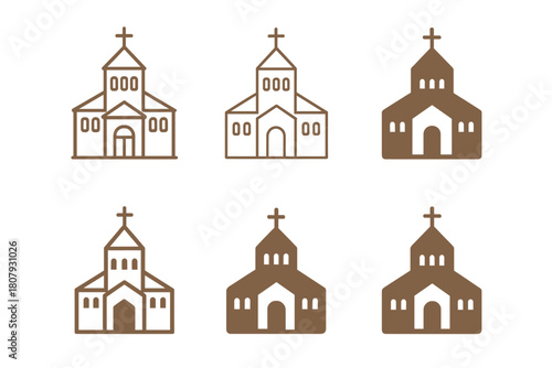 Christian Church Icon Set. The development of Christian church architecture. Icon set. Set Logo of The development of Christian church architecture: Romanesque