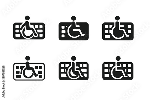 Accessible UI Design Icons. Accessible user interface (UI) design. Icon set. Set Logo of accessible user interface (UI) design: keyboard with accessibility