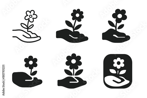 Flower Logo Variations. Flowers. Icon set. Set Logo of Flowers: Bouquet. harmonious logo variations of the same emblematic concept, each with different