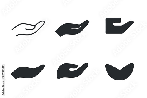Hand Gesture Icons. Hand communication. Solid icon set of Hand communication: thumbs up, thumbs down, pointing left, pointing right, raised hand, open palm,