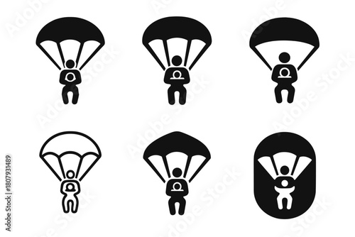Parachute Logo Set. Parachute. Icon set. Set Logo of Parachute: Tandem parachute jump. harmonious logo variations of the same emblematic concept, each with