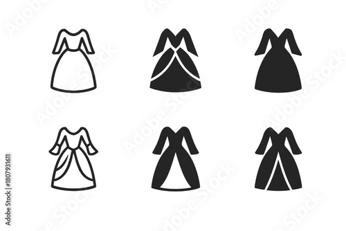 Medieval Costume Icons. medieval costumes. Icon set. Set Logo of medieval costumes: knight armor. harmonious logo variations of the same emblematic concept,