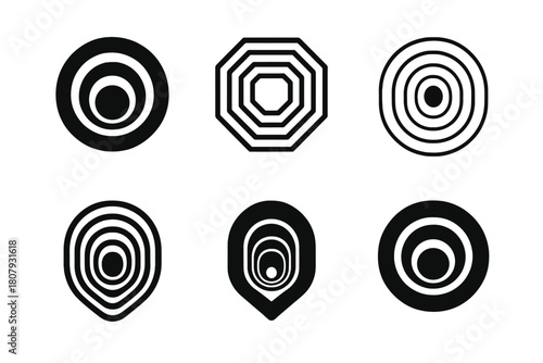 Abyss Logo Variations. Deep. Icon set. Set Logo of deep: symbolic abyss created by concentric geometry. harmonious logo variations of the same emblematic