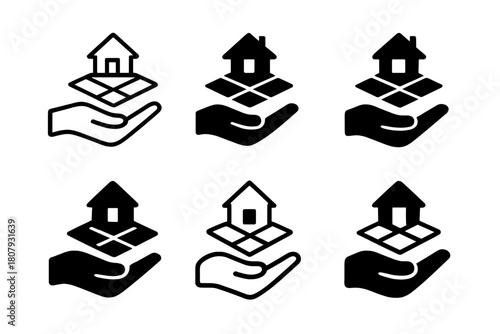 Real Estate Icons. Investing in real estate. Icon set. Set Logo of Investing in real estate: House. harmonious logo variations of the same emblematic concept,
