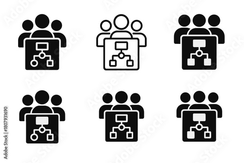 Logo Prototype Variations. A Business Team Creating a Product Prototype in a Design Studio. Icon set. Set Logo of Product Prototyping: team planning flowchart.