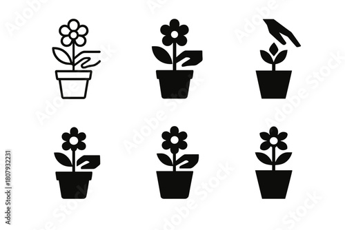 Flower Logo Variations. Flowers. Icon set. Set Logo of Flowers: Bouquet. harmonious logo variations of the same emblematic concept, each with different