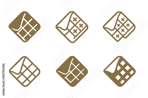 Baby Blanket Icons. Baby blanket. Icon set. Set Logo of baby blanket: patterned quilt squares. harmonious logo variations of the same emblematic concept, each