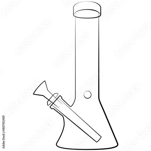 cannabis bong, glass marijuana bong cannabis pipe realistic contour, outline lines drawn