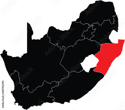 Картината върху платно Kwazulunatal Province on Map of South Africa Editable Vector