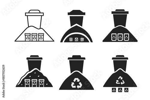 Waste Management Icons. waste management. Icon set. Set Logo of waste management: green energy from waste. harmonious logo variations of the same emblematic