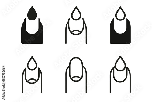 Natural Nails Logos. Natural nails. Icon set. Set Logo of natural nails: clean nail bed with highlighted lunula. harmonious logo variations of the same