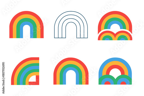Rainbow Logo Variations. Rainbow. Icon set. Set Logo of rainbow: spectrum color bands. harmonious logo variations of the same emblematic concept, each with